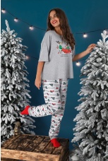 Пижама женская новогодняя family look Каникулы-3 серый