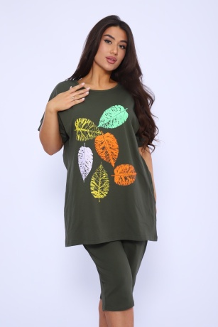 Костюм женский с листочками, хаки