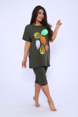 Костюм женский с листочками, хаки