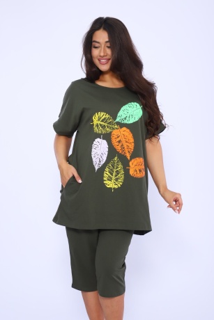 Костюм женский с листочками, хаки