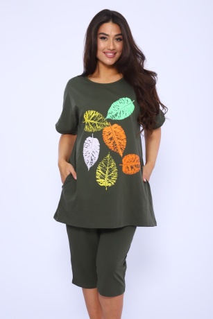 Костюм женский с листочками, хаки