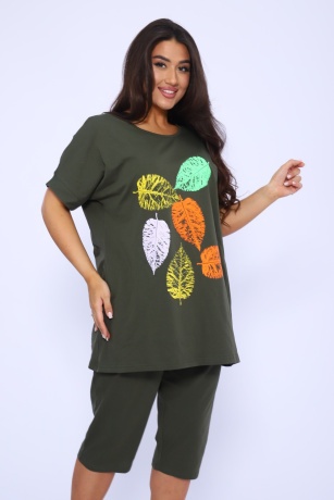 Костюм женский с листочками, хаки