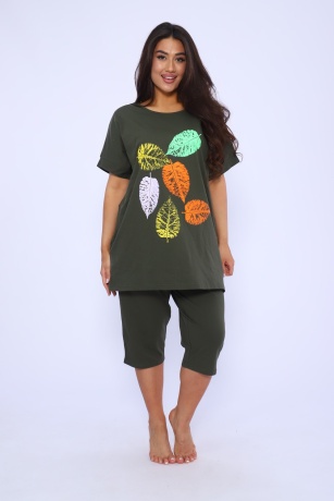 Костюм женский с листочками, хаки