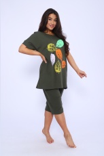 Костюм женский с листочками, хаки