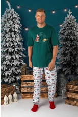 Пижама мужская новогодняя family look Каникулы-4 зеленый