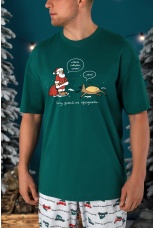 Пижама мужская новогодняя family look Каникулы-4 зеленый