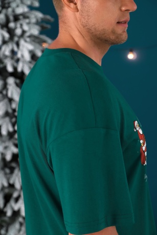 Пижама мужская новогодняя family look Каникулы-4 зеленый