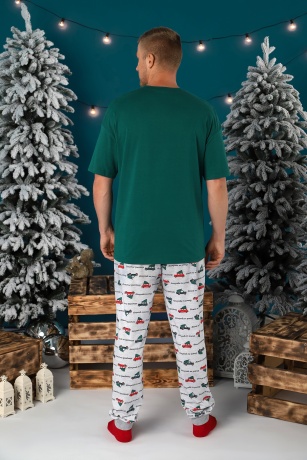 Пижама мужская новогодняя family look Каникулы-4 зеленый