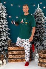 Пижама мужская новогодняя family look Каникулы-4 зеленый