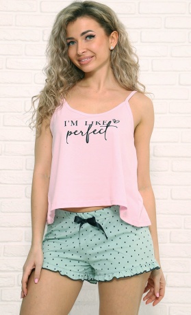 Комплект женский майка-топ розовый и шорты бирюзовые