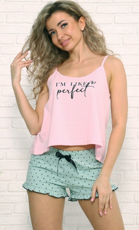 Комплект женский майка-топ розовый и шорты бирюзовые