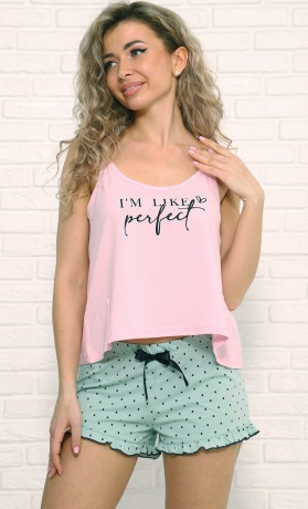 Комплект женский майка-топ розовый и шорты бирюзовые