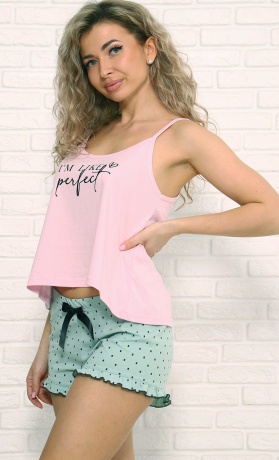 Комплект женский майка-топ розовый и шорты бирюзовые