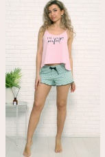 Комплект женский майка-топ розовый и шорты бирюзовые