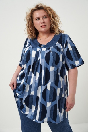 Костюм женский больших размеров, синий с кругами