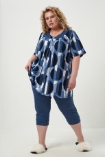 Костюм женский больших размеров, синий с кругами