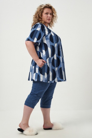 Костюм женский больших размеров, синий с кругами