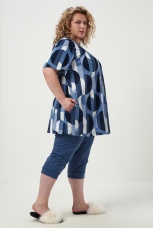 Костюм женский больших размеров, синий с кругами