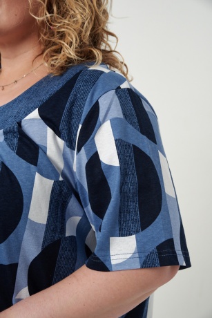 Костюм женский больших размеров, синий с кругами