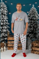 Пижама мужская новогодняя family look Каникулы-4 серый