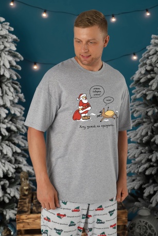 Пижама мужская новогодняя family look Каникулы-4 серый