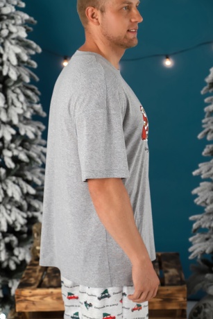 Пижама мужская новогодняя family look Каникулы-4 серый