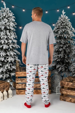 Пижама мужская новогодняя family look Каникулы-4 серый