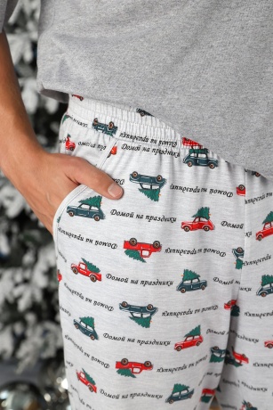 Пижама мужская новогодняя family look Каникулы-4 серый