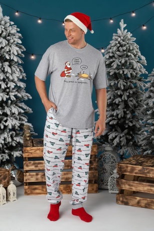 Пижама мужская новогодняя family look Каникулы-4 серый
