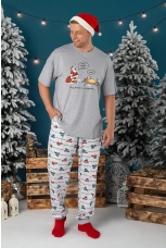 Пижама мужская новогодняя family look Каникулы-4 серый