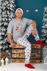 Пижама мужская новогодняя family look Каникулы-4 серый