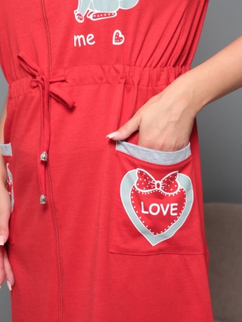 Халат женский красный с котом