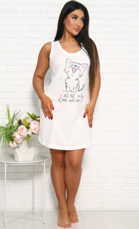 Сорочка женская с котом, широкая бретель