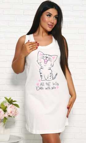 Сорочка женская с котом, широкая бретель