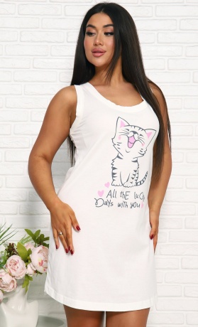 Сорочка женская с котом, широкая бретель