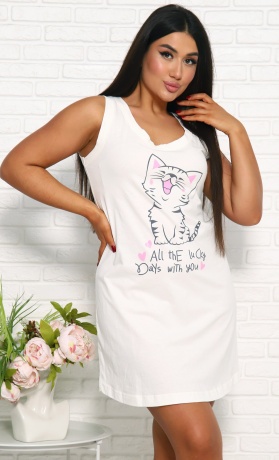 Сорочка женская с котом, широкая бретель