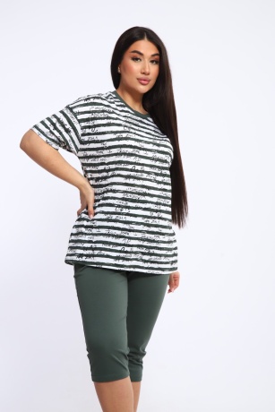 Костюм женский в полоску с надписями, хаки