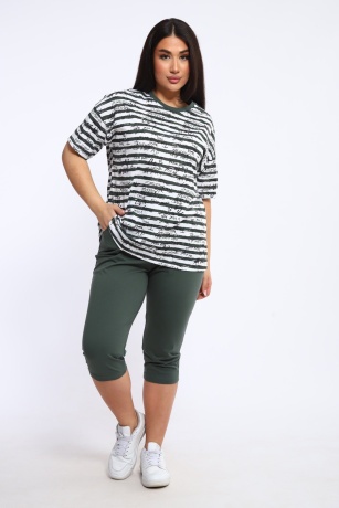 Костюм женский в полоску с надписями, хаки