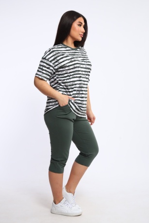 Костюм женский в полоску с надписями, хаки