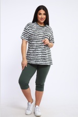 Костюм женский в полоску с надписями, хаки