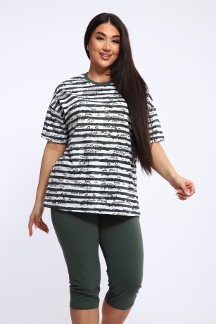 Костюм женский в полоску с надписями, хаки