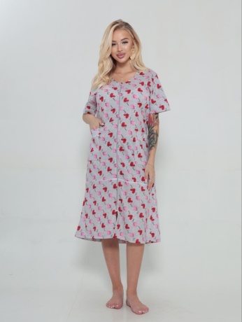 Халат женский серый с сердечками