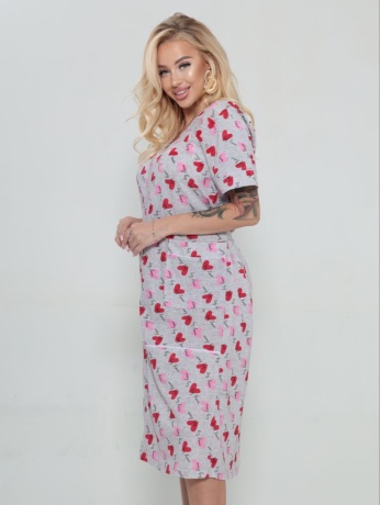 Халат женский серый с сердечками