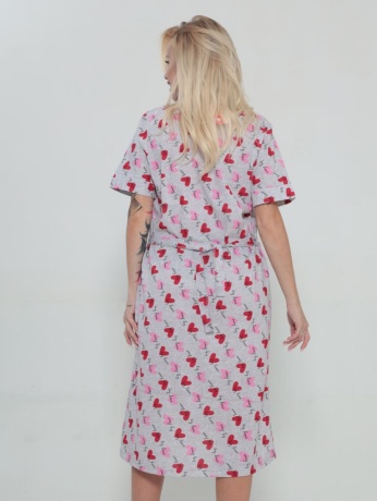 Халат женский серый с сердечками