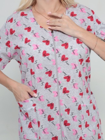 Халат женский серый с сердечками