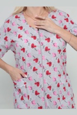 Халат женский серый с сердечками