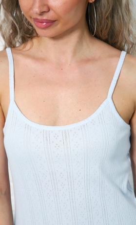 Сорочка женская ажурная, тонкая бретель, голубая