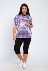 Костюм женский в полоску с надписями, фиолетовый