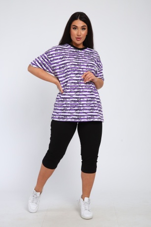 Костюм женский в полоску с надписями, фиолетовый