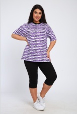 Костюм женский в полоску с надписями, фиолетовый